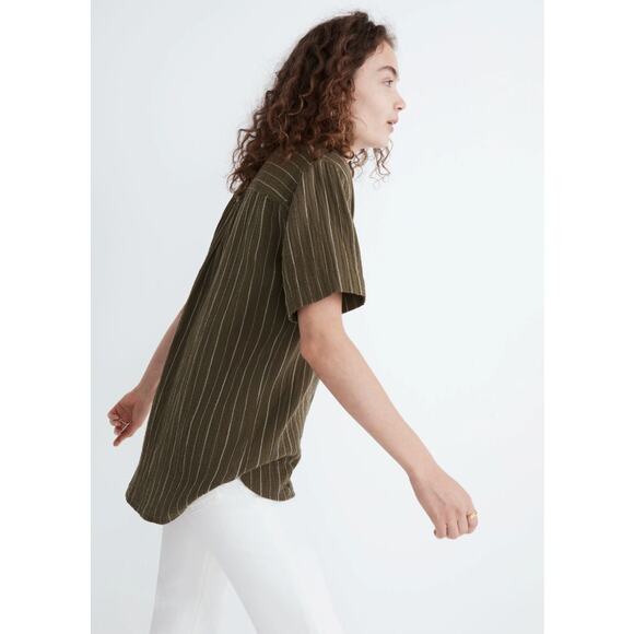 Madewell Lightspun Stripe Button Up Shirt | Coastal Boho Summer Top (M) - Picture 10 of 10